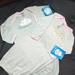Gerber Grey and Pink Girls' Sleep Gowns - Cloud & Princess Designs